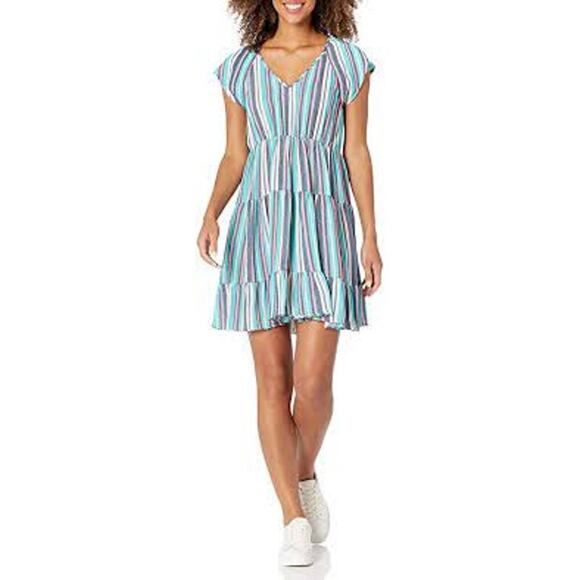NWT Gabby Skye Striped Tiered Flutter Sleeve Dress Size 6 - Picture 1 of 5